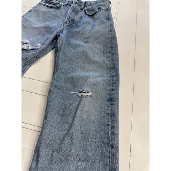Agolde Jeans 25 Riley High Rise Straight Cropped Fray Medium Organic Button Fly - Picture 3 of 4